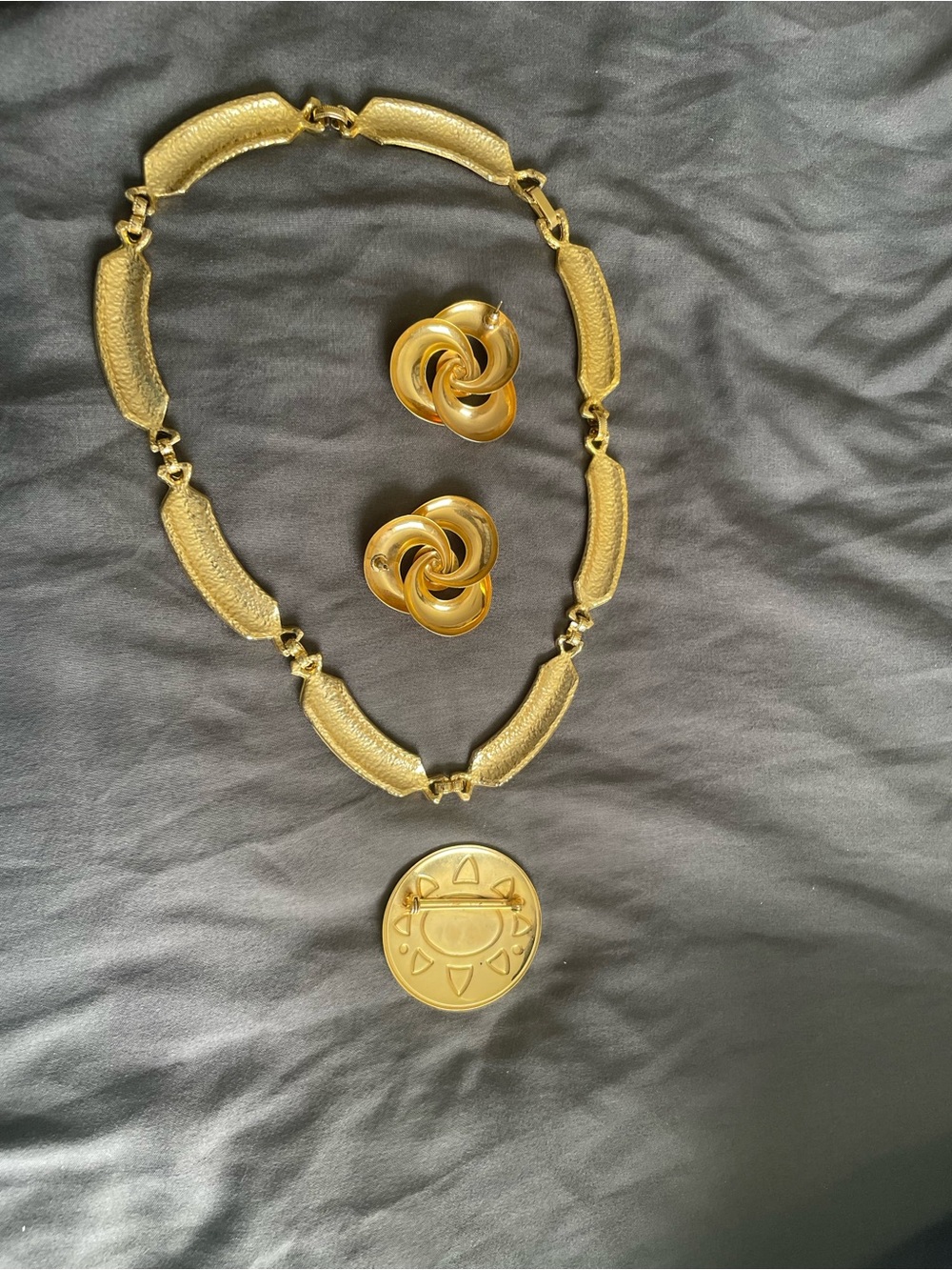 Gold-Tone Necklace and Earring Set with Red Enamel Accents - Picture 3 of 3